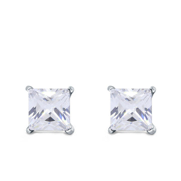 Halo Stud Earrings Princess Cut Simulated Cubic Zirconia 925 Sterling Silver (4mm-10mm)